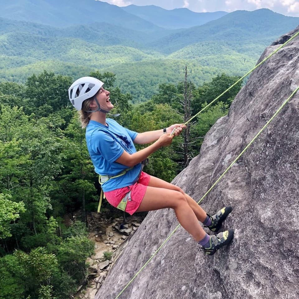 Rock climbing outside of Asheville, NC rewards with a spectacular view of the Appalachian Mountains! Rock climbing outside of Asheville, NC rewards with a spectacular view of the Appalachian Mountains!