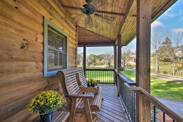 Front, wrap around porch with glider rocker for relaxing. Front, wrap around porch with glider rocker for relaxing.